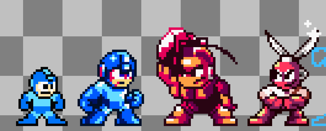 Merchanto20XX's tweet photo. This reminded me of some funnies I made for a Megaman 1 boss rush fangame idea back in 2023, I would change a thing or two but I still like them https://t.co/6at69hUVZk