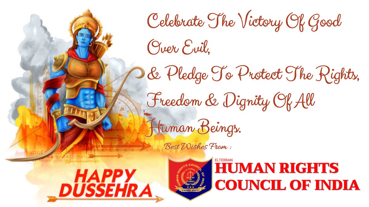 e_hrci's tweet photo. 🌟 Happy Dussehra 🌟
True victory is not just over evil, but over injustice, inequality, and oppression.
🕊️ From Human Rights Council of India
#Dussehra #HumanRights #JusticeForAll #Equality #Peace https://t.co/IhZcpE33Eq