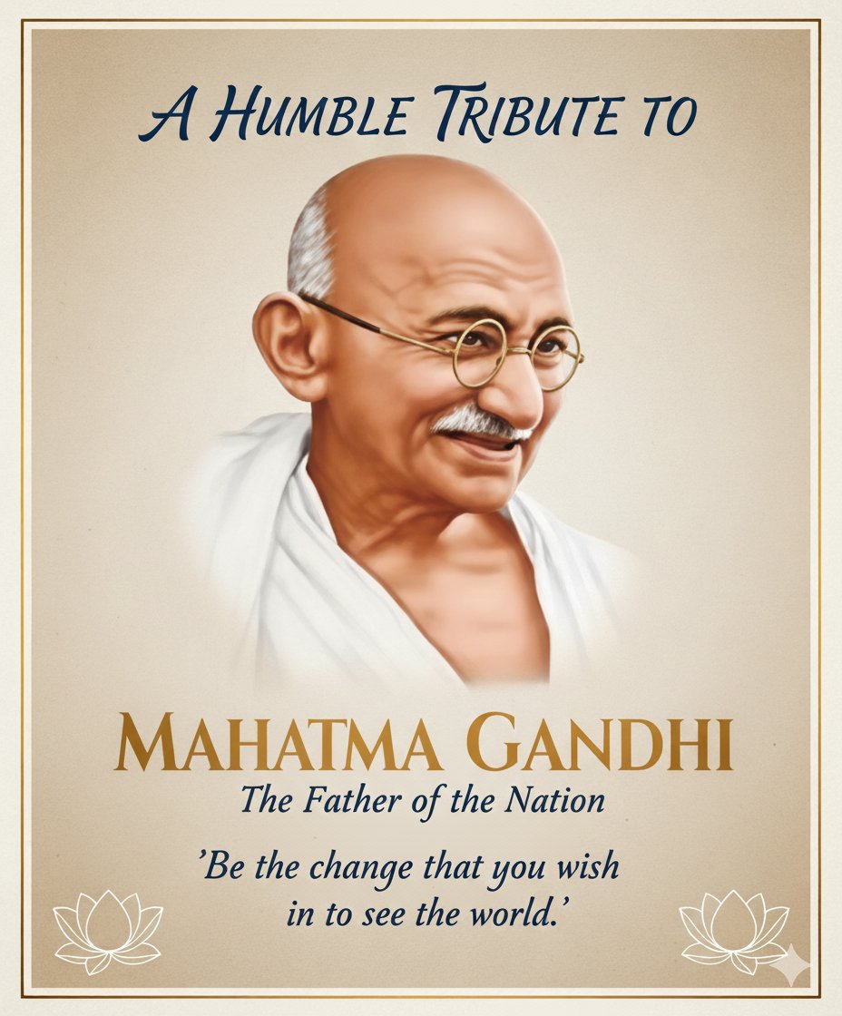 EnamShaikh07's tweet photo. Remembering Mahatma Gandhi on his birth anniversary.
​His ideals of Ahimsa (non-violence) and Satyagraha (truth force) continue to inspire millions globally. Let us strive for peace, truth, and justice in our own lives.
​#MahatmaGandhi #GandhiJayanti #Peace #Truth https://t.co/5euq1mwZPt