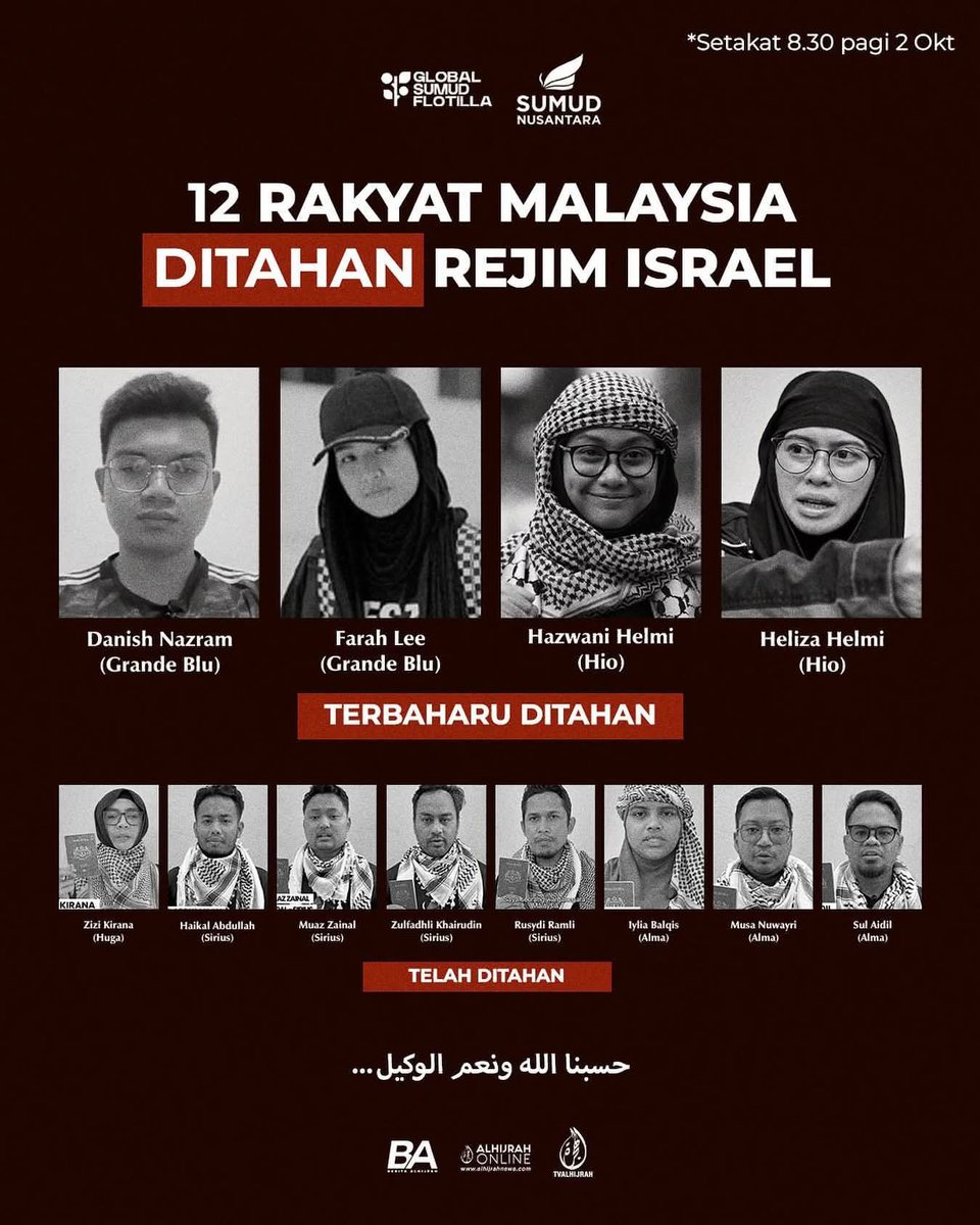 Dunia sekali lagi menyaksikan wajah sebenar Israel sebuah rejim penjajah yang tidak menghormati undang-undang, tidak menghormati nyawa, malah sanggup menindas misi bantuan Global Sumud Flotilla ke Gaza. Saya mengecam sekeras-kerasnya tindakan tidak berperikemanusiaan ini.