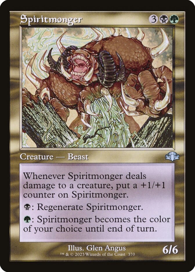 losdrazis's tweet photo. @GavinVerhey Still mad that you (WOTC) downshifted Spiritmonger, but at least it qualifies now for your question. https://t.co/ZTm0ttFyR6