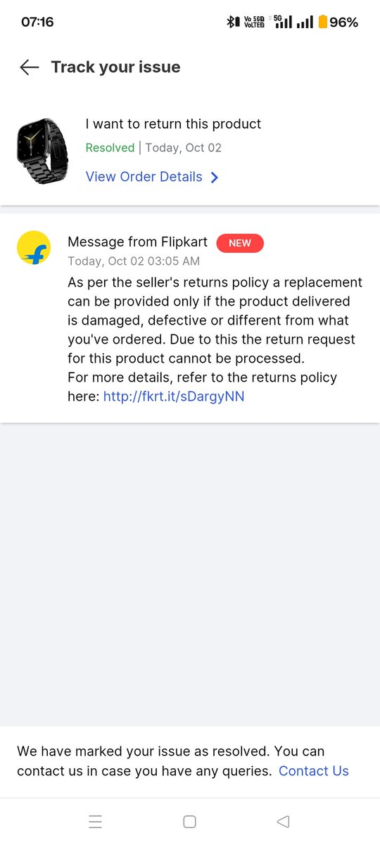 Chaudhary_RNC's tweet image. @flipkartsupport @jagograhakjago 
I ordered a Noise Icon 2 Elite Edition 1.8" Smartwatch (Order ID: OD335570786292337100) on 27-09-2025.
Received WRONG color product.
Despite 10-day return/replacement policy clearly mentioned, my return request was unfairly rejected.
#pathatic