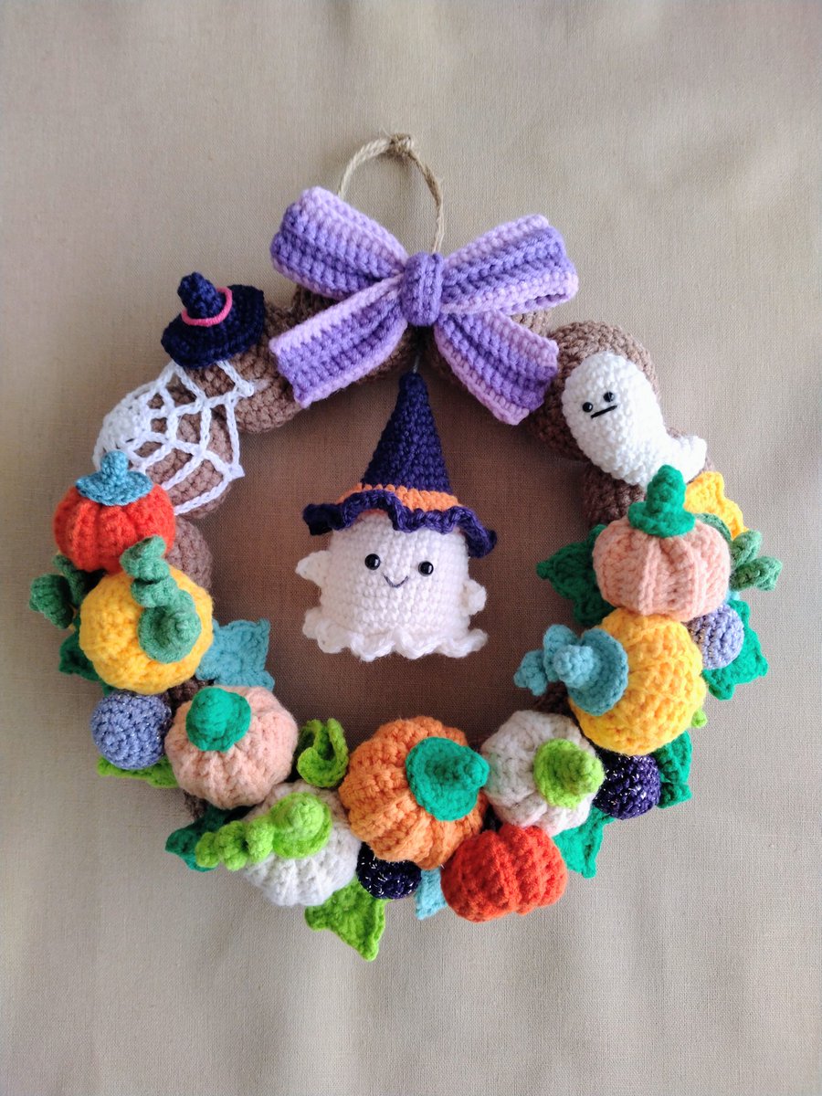 ハロウィンリース かぼちゃだらけ🎃 #あみぐるみ #リース