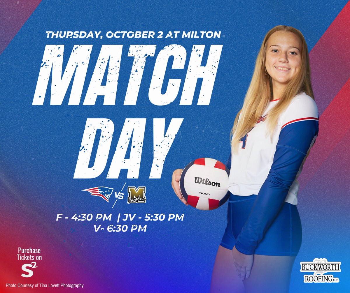 🚌 Your #LadyPatriots hit the road today, Thursday, Oct. 2 to face the Milton Panthers! 💥

🏐 Match Times:
4:30PM – Freshman
5:30PM – JV
6:30PM – Varsity

🎟 Tickets available on S2 Pass

Let’s go #PacePatriotVolleyball! 💙❤️