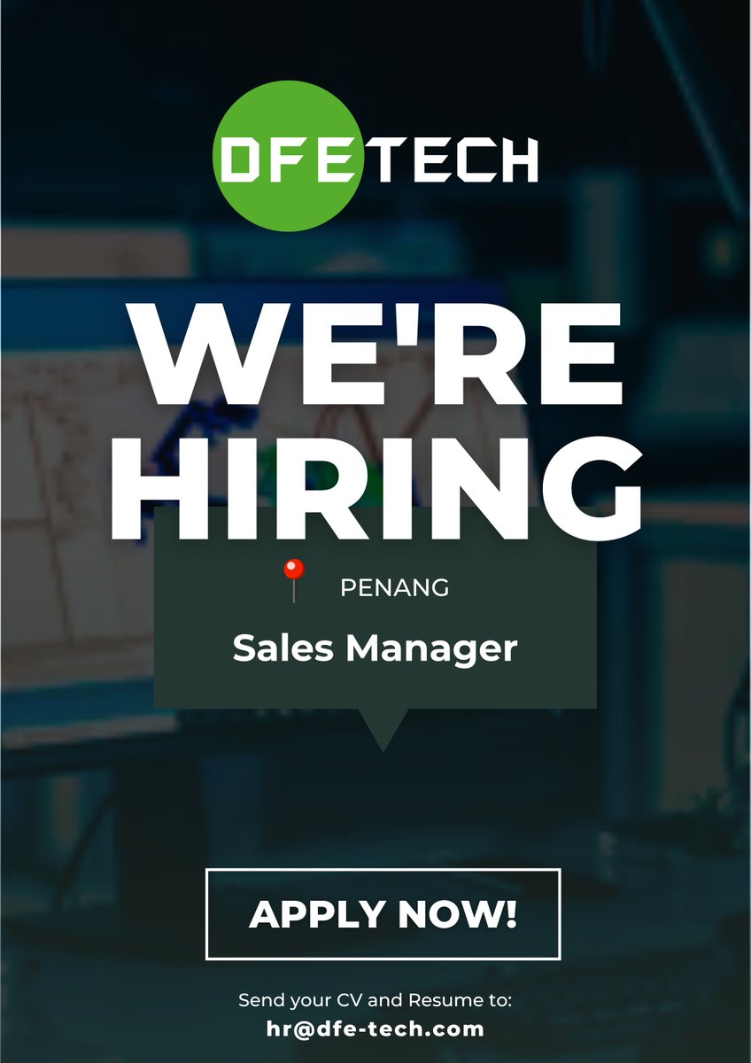 DFE_TECH's tweet image. DFE-Tech is hiring!
We’re expanding our team in Malaysia and Philippines and have exciting opportunities available:

- Sales Manager
- Application Engineer

Ready to take the next step in your career? 

Send your resume to hr@dfe-tech.com / hr.ph@dfe-tech.com

#JobVacancy #Hiring