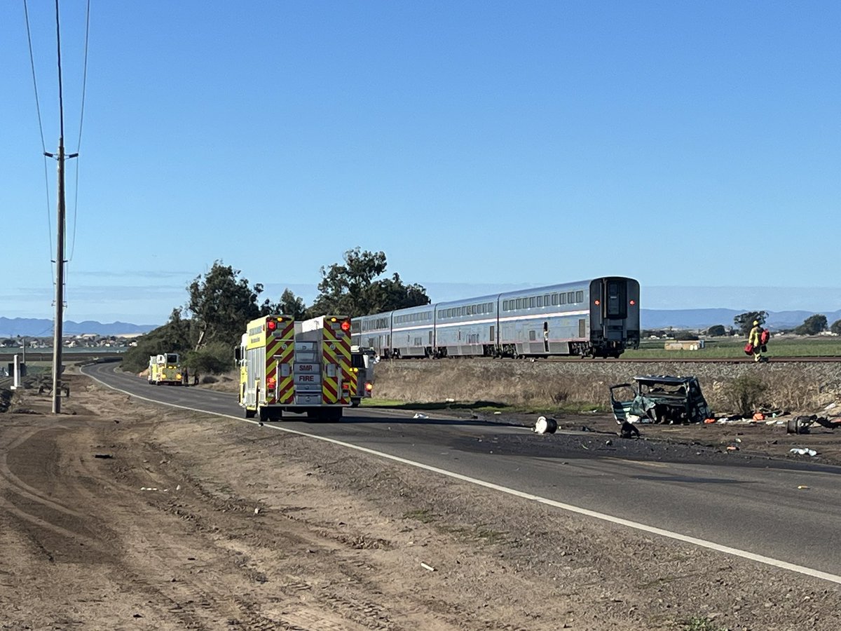 Engines 6, 1, Truck 1, USAR 2, BC2, Guadalupe E81, SBC ME21, SBC BC17, AMR and CHP responded to a train vs fuel hauler at Hwy 1 and Brown.  Four people transported to MMC, one with life threatening injuries.  Hwy 1 is closed between Hwy 166 and Brown Rd. Please avoid the area.