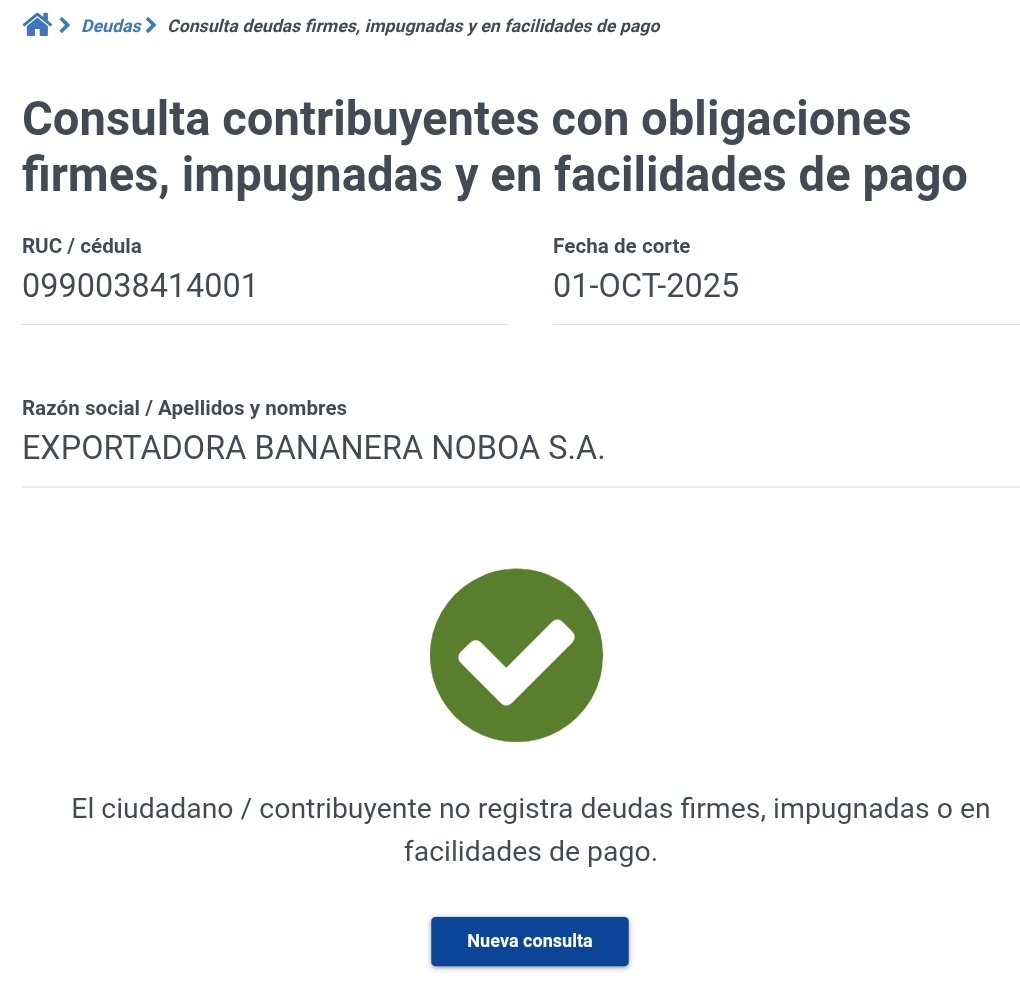 Yo creía que estaban jodiendo con los $0 de deuda al SRI, pero no es joda, la Familia Noboa debía más de $98 millones y ahora no registra ni un valor pendiente. Esta es la primera obra oficial de Daniel Noboa. 🙌