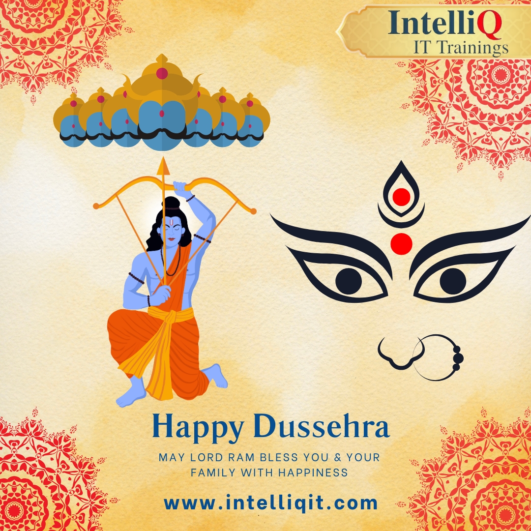 IntelliQIT's tweet image. 🎉 Happy Dussehra from IntelliQ IT Trainings! 🎉
Today, we celebrate the triumph of good over evil, knowledge over ignorance, and light over darkness. 
For details: intelliqit.com
 091335 07542
#HappyDussehra #Dussehra2025 #IntelliQITTrainings #FestivalOfVictory