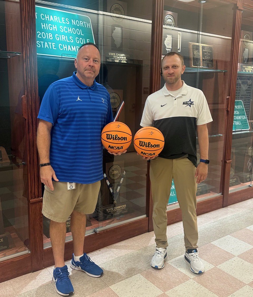 Thanks to Coach Poulin and Coach Oler for accepting STC STORM’s basketball donation! Our partnership with the North Basketball Program keeps growing stronger. <a href="/SCNAthletics/">St. Charles North Athletics</a> <a href="/SCNGirlsbball/">SCN Girls Basketball</a> <a href="/SCNBoysBB/">SCN Boys Basketball</a>