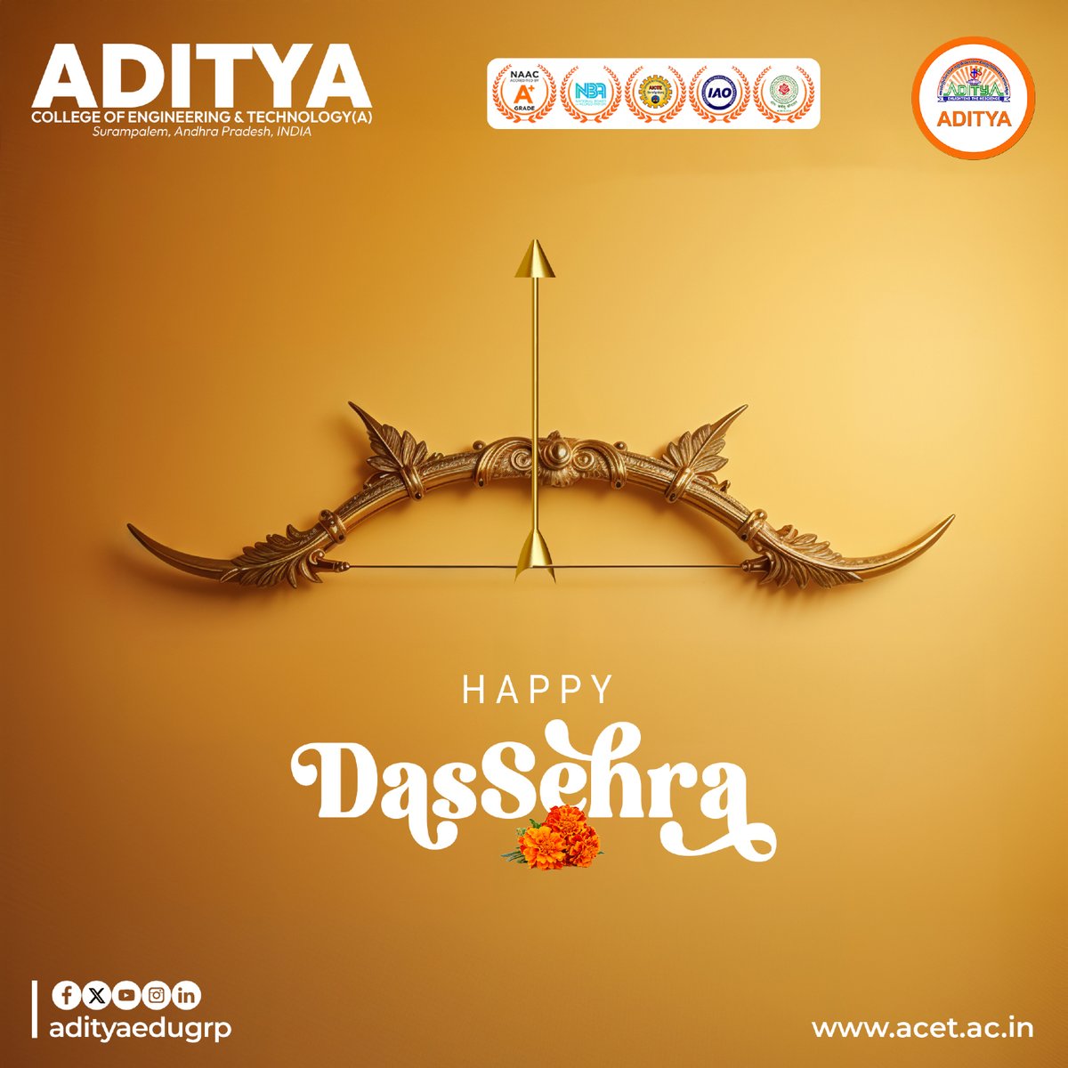 ACETaditya's tweet photo. ✨ Wishing You a Joyful Dussehra ✨

May this festival of victory bring light to your path,
wisdom to your mind, and happiness to your heart. 🌼🎯

#HappyDussehra #FestivalOfVictory #JoyAndWisdom #AchieveWithAditya #RisingToNewHorizon https://t.co/dI6m666sSa