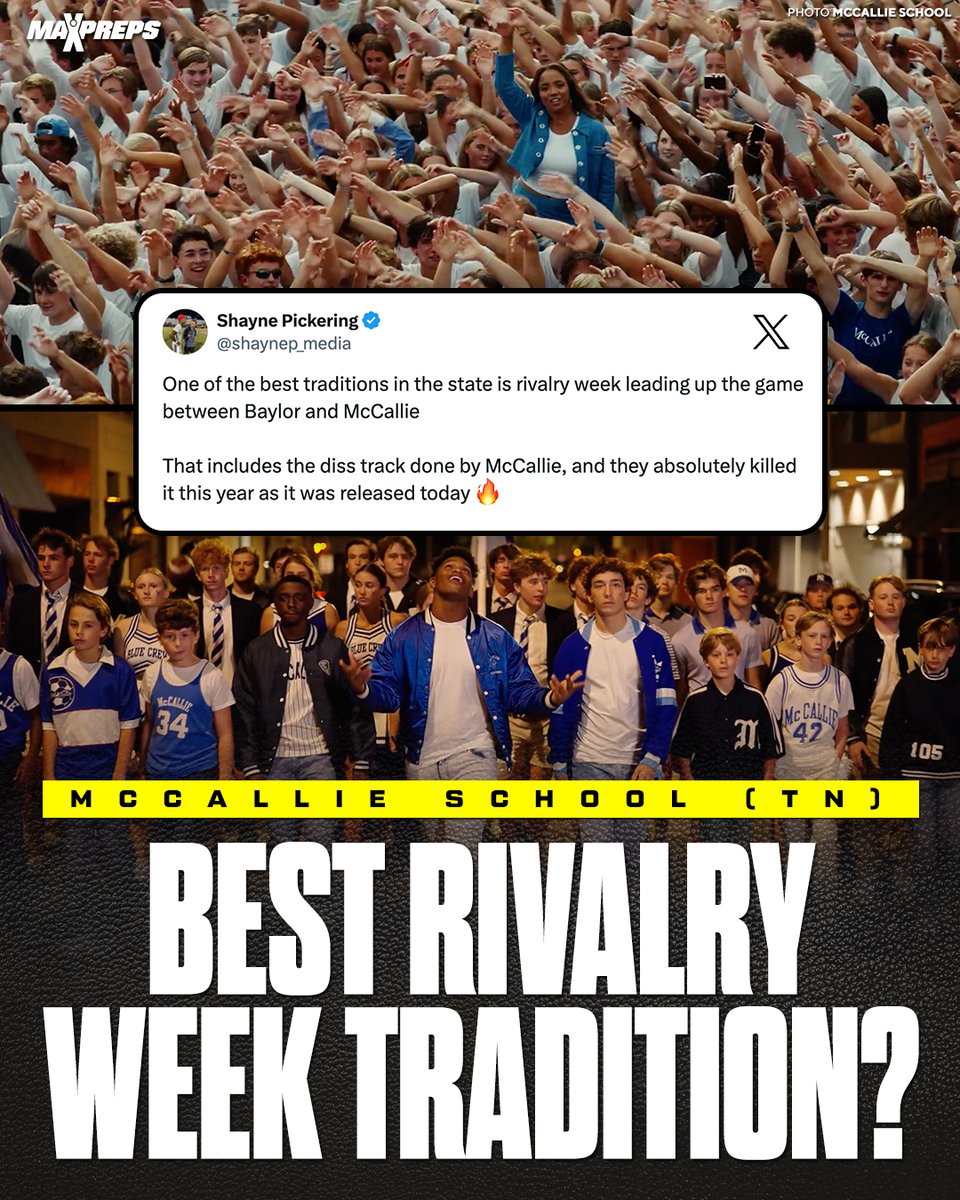 MaxPreps's tweet photo. Does any rivalry week tradition top McCallie vs. Baylor’s diss track? 🤔🔥

Full story ⬇️
https://t.co/VFCsTfIhwQ https://t.co/xqlVuYBYQ3