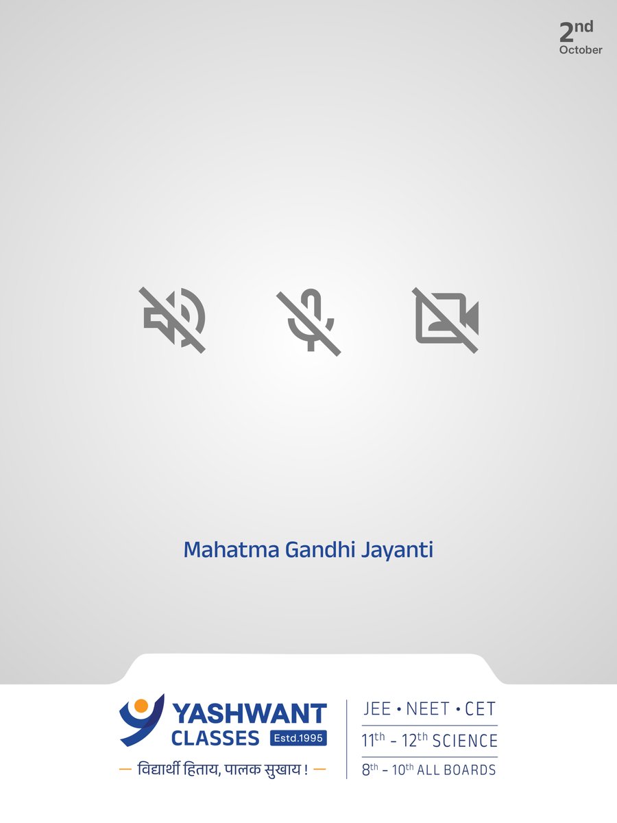 Yashwant_Class's tweet image. October 2nd reminds us that peace is the greatest weapon for progress. This Gandhi Jayanti, let’s reflect on Bapu’s timeless teachings and pledge to walk the path of truth, courage, and service to humanity.

#YashwantClasses #GandhiJayanti #PeaceForProgress #PathOfTruth