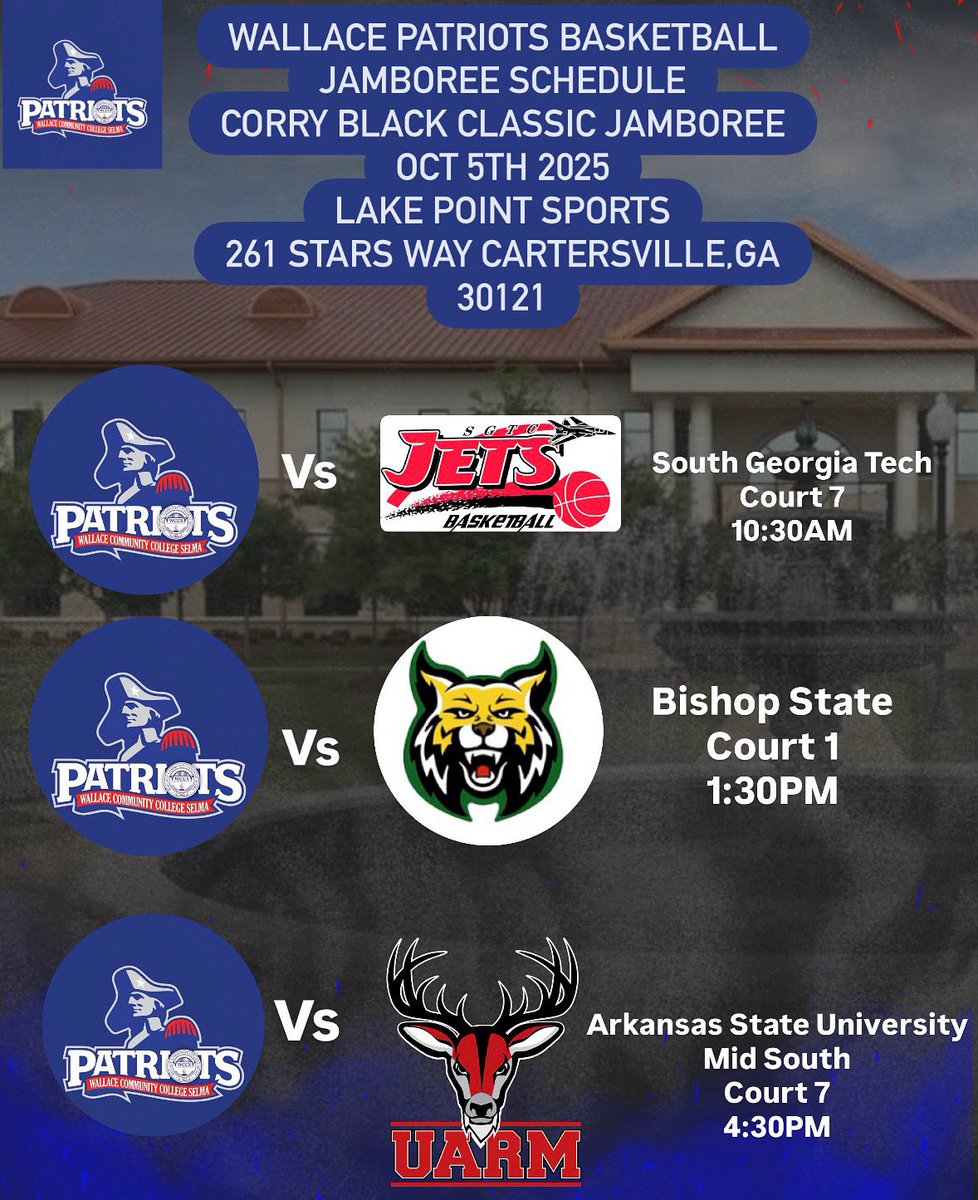 Come check me and <a href="/WCCSMBB/">WCCS Men’s Basketball</a> this Sunday, October 5th <a href="/LakePointSports/">LakePoint Sports</a> 

**10:30AM vs South Georgia Tech (Court 7)
**1:30PM vs Bishop State (Court 1)

**4:30PM vs Arkansas State University Mid South (Court 7)
#JucoJamboree