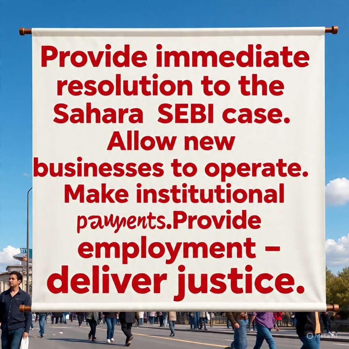 "#SaveSaharaWorkersAndDepositors
कॉर्पोरेट्स के षड्यंत्र से सोसाइटीयां खतरे में हैं!
डील के नाम पर उलझाया जा रहा है,
त्वरित रोजगारऔर भुगतान के प्रति  उदासीनता क्यों?
<a href="/UN/">United Nations</a>
<a href="/MLJ_GoI/">Ministry of Law and Justice</a>
<a href="/PMOIndia/">PMO India</a>
<a href="/MinOfCooperatn/">Ministry of Cooperation, Government of India</a>
<a href="/SEBI_India/">SEBI_Awareness</a>
निवेशकों के हितों की रक्षा करें! #SaharaRefund
#InvestorRights"