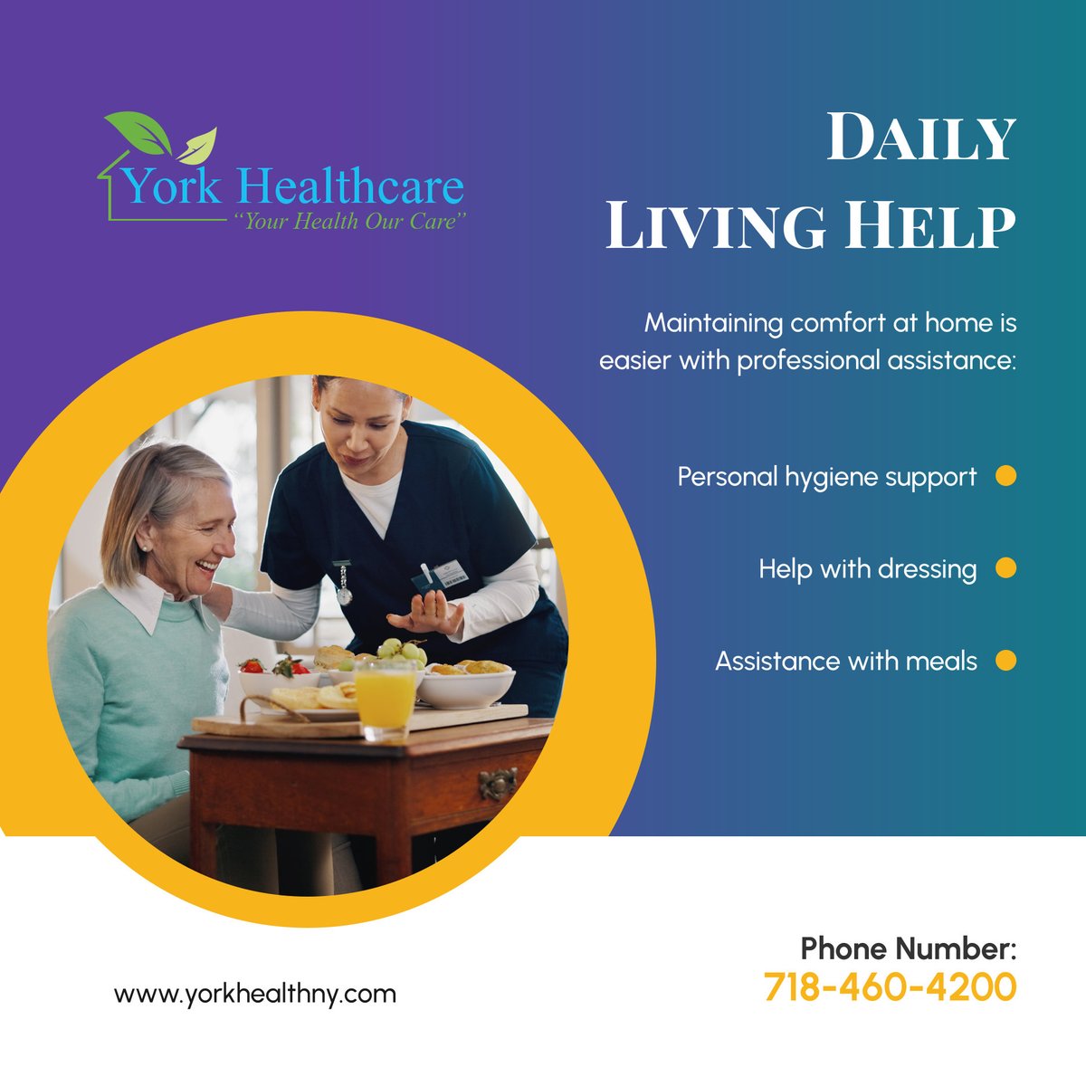 yorkhealthny's tweet image. Life at home becomes simpler with the right assistance. 🏠 Get help that makes every day manageable. 🌸 

#ElmhurstNY #HomeCare #DailyLivingHelp #MealAssistance #HomeHelp