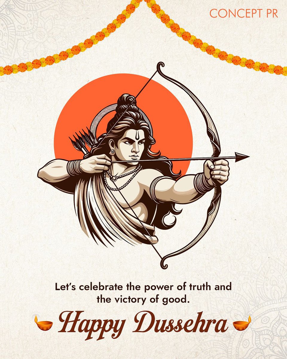 ConceptPR_India's tweet photo. This #Dussehra, let’s celebrate the timeless values of truth, courage &amp; righteousness. May the season bring hope, new beginnings &amp; strength to overcome challenges. Team Concept PR wishes you positivity &amp; success! https://t.co/RVwmIp2crB