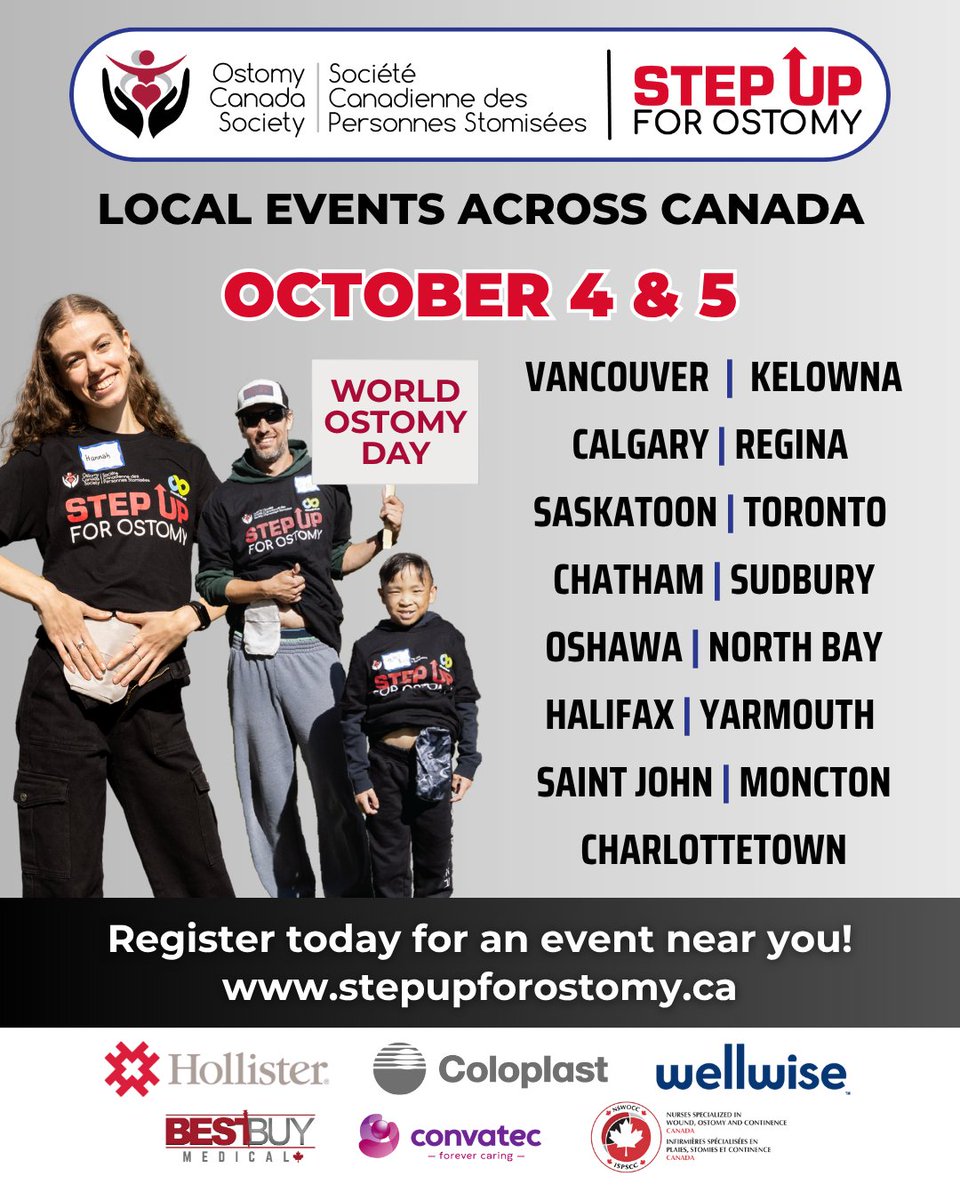 OstomyCanada's tweet photo. 👟✨ Step Up For Ostomy 2025 is happening Oct 4–5 across Canada! Walk, connect &amp; fundraise in support of Canadians living with an ostomy. 💙

Find your local event &amp; join us: https://t.co/xp38aKw9Iy

#StepUpForOstomy #OstomyAwareness #WeWalkTogether https://t.co/OWUHauGMy3