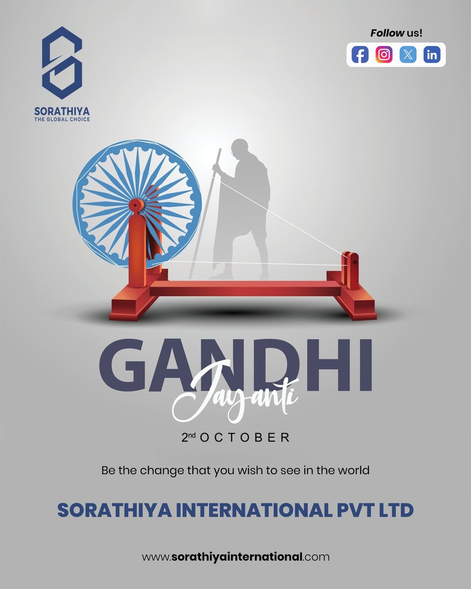 SIPL_RAJKOT's tweet photo. Happy Gandhi Jayanti 2025! May we all walk on the path of truth, peace, and non-violence. https://t.co/HhWeyWm4Kb