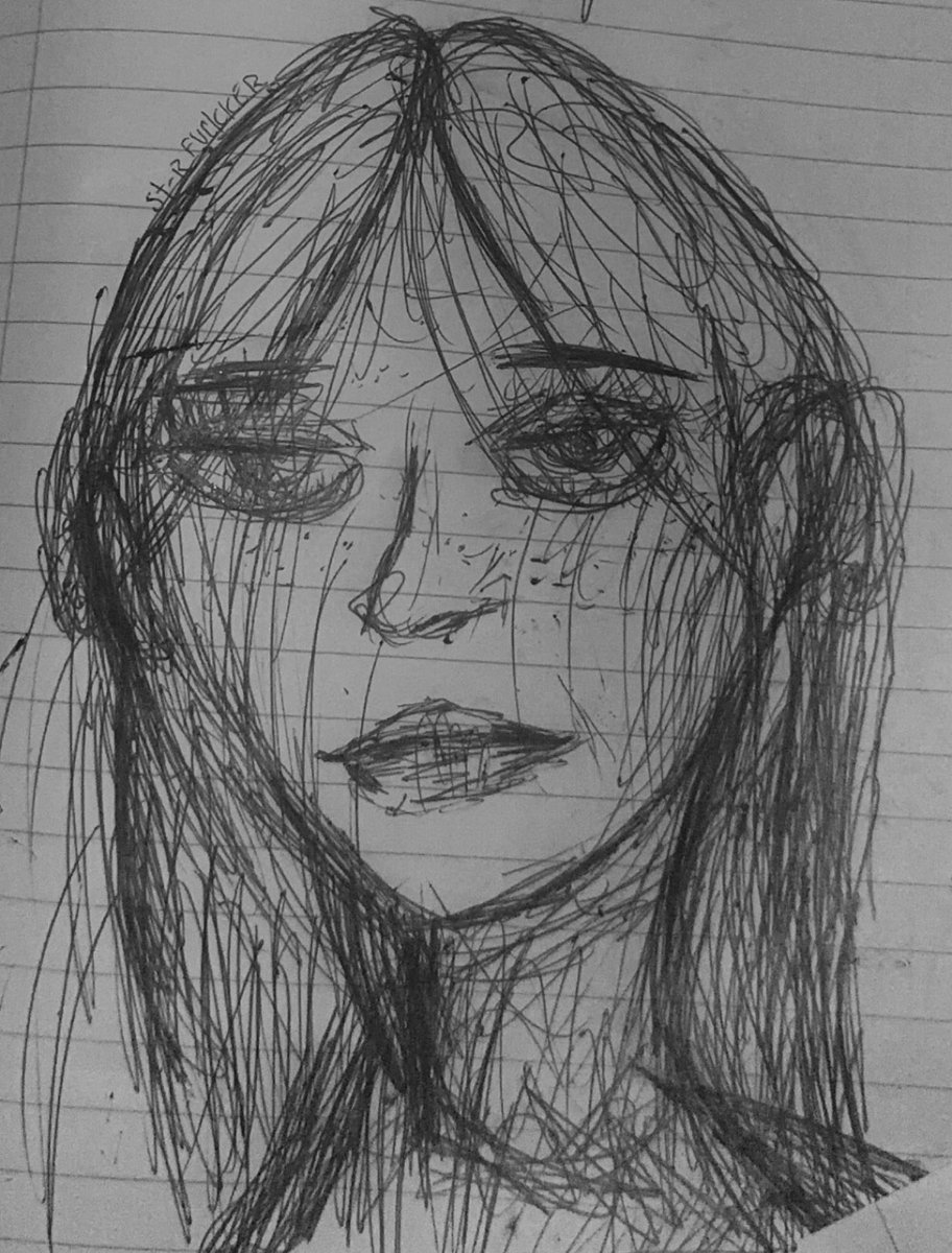 st_rfuckker's tweet photo. a shitty portrait of Bianca di Angelo. 

Had the idea of Nico frantically drawing while trying to remember what she looks like (ignoring that canon-defying scene in tsats). #nicodiangelo #tcotd #tsats 

Kind of makes me think of the art style of Sally Face https://t.co/ajRiMZ1HFq