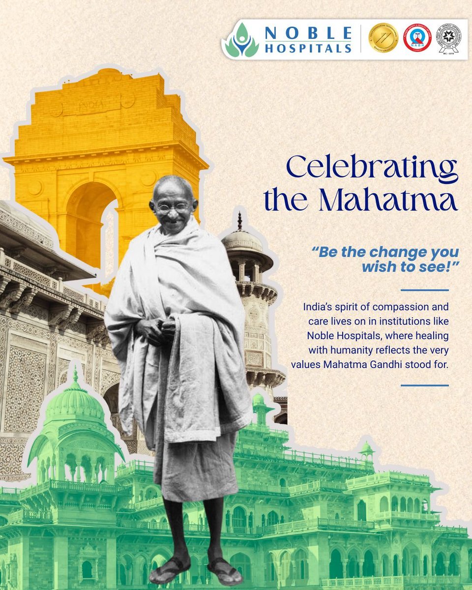On #GandhiJayanti, we honor Bapu — a beacon of peace, simplicity &amp; compassion. 

At Noble Hospitals, his spirit lives on — in every patient we care for, every hand we hold &amp; every life we heal.

Life is precious, and we care for it. We are Noble.

#Pune #NobleHospitals