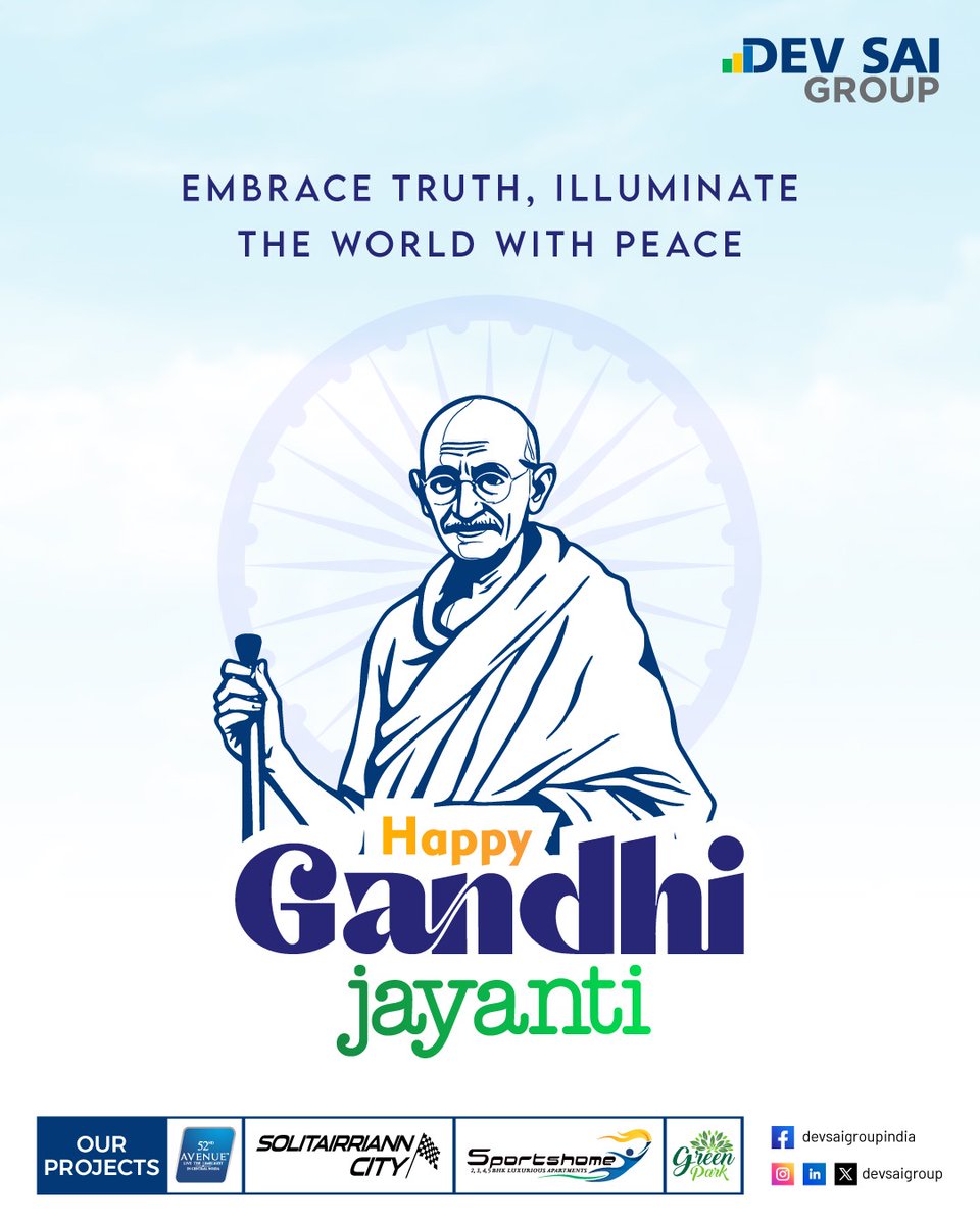 devsaigroup's tweet photo. On Gandhi Jayanti, we honor a legacy that continues to inspire. A life defined by truth, non-violence, and unwavering determination.
His teachings serve as a powerful reminder that principles and purpose are the cornerstones of lasting success.
#Devsai #MahatmaGandhi https://t.co/CNvWAlQc2C