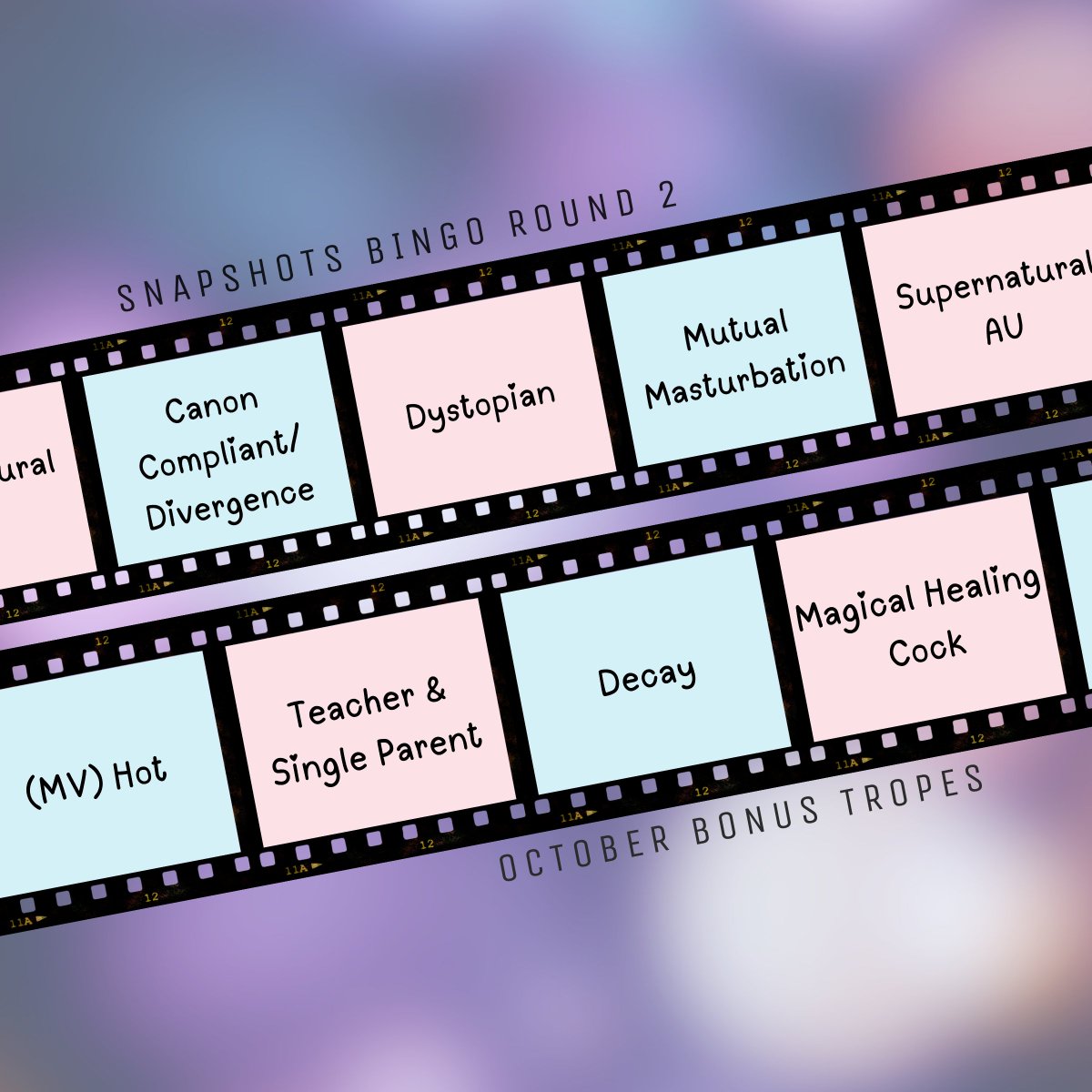 snap_shots17's tweet photo. Oopsies! 😱October started a little late for the mods! But we're here to bring you this month's bonus tropes! Be sure to fill these squares on your bingo cards for some bonus points!😉 https://t.co/zk5YrCdcJi