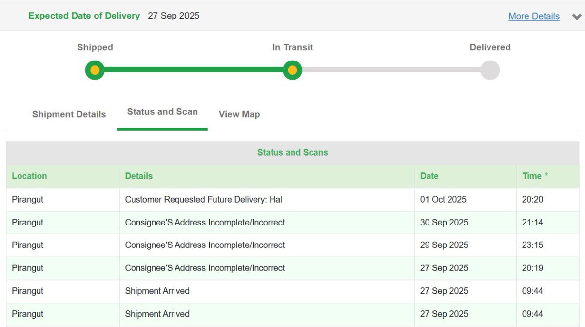 kuruvanthody's tweet photo. @BlueDartCares  @BlueDart_ 

Parcel from Bangalore - Pune on 25/Sep using Critical Express Service Waybill No 20893333053. Complaint No: 1477812. Parcel still undelivered. The status shown is Consignee's Address Incomplete/Incorrect, but the address is correct! Very poor service! https://t.co/BxN4UgoRsz
