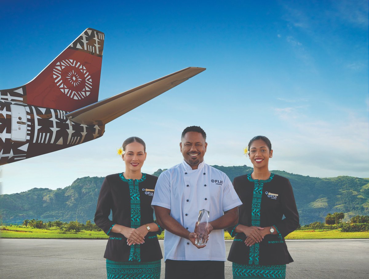 FijiAirways's tweet photo. Another proud moment for Fiji Airways✈️

We’ve won the 2026 IFSA Award for Best Inflight Food or Beverage for our Pacific Rim Cuisine — a celebration of authentic Pacific flavours, led by our first local Executive Chef, Rafaele Galuvakadua.

#FijiAirways #APEXWorldClass https://t.co/BumvGET2M6