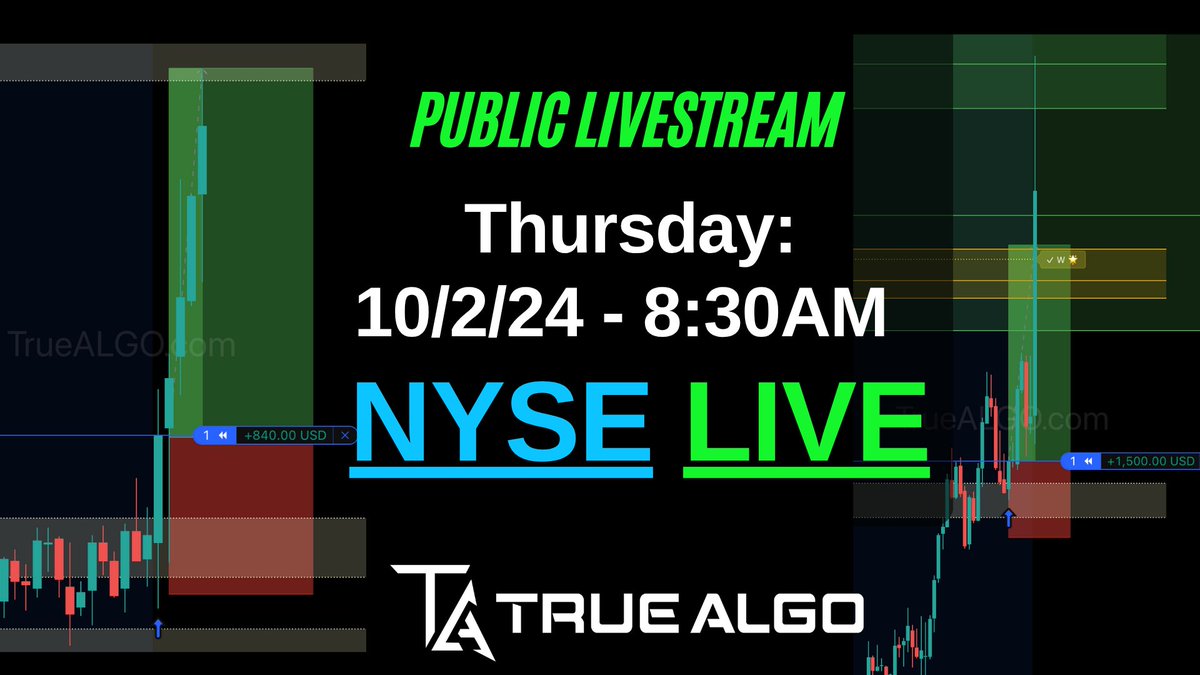 True_Algo's tweet image. 🚨 FREE Community Live Stream – Tomorrow! 🚨
📅 Thursday, October 1st
⏰ 8:30 AM EST – 1 hour before the NYSE Opening Bell
📍 YouTube (Free for the community)
Come trade with us as we break down the markets on LIVE candles — no hindsight, no hope, just a stat-backed edge…