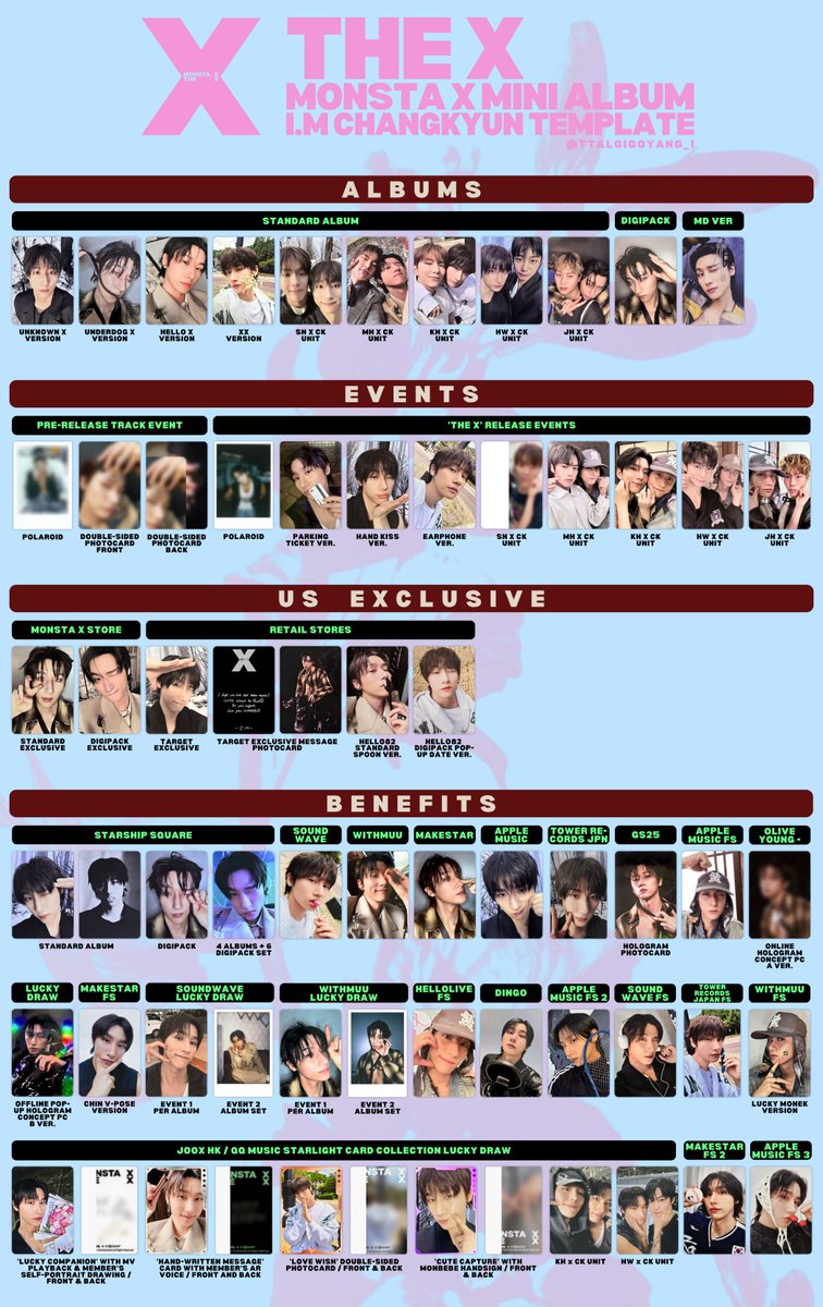 MONSTA X MINI ALBUM 𝑻𝑯𝑬 𝑿 ♾ CHANGKYUN PHOTOCARD TEMPLATE 더 엑스 창균 포토카드 리스트

+ tower records Japan fs
+ makestar fs 2
+ apple music fs 3

♾️HD🔗 tinyurl.com/mry7bm4p

몬스타엑스 몬엑 아이엠 THE X #NtheFront #NTF
