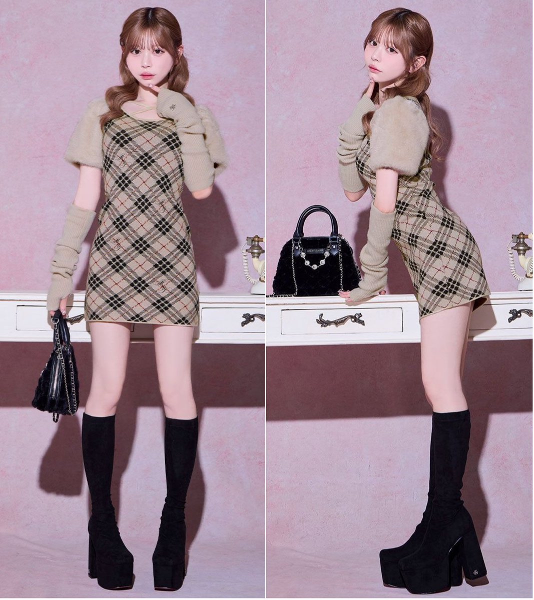 ミシェルマカロン ファースリーブチェックワンピース michellMacaron michellMacaron ファースリーブチェックワンピース - メルカリ