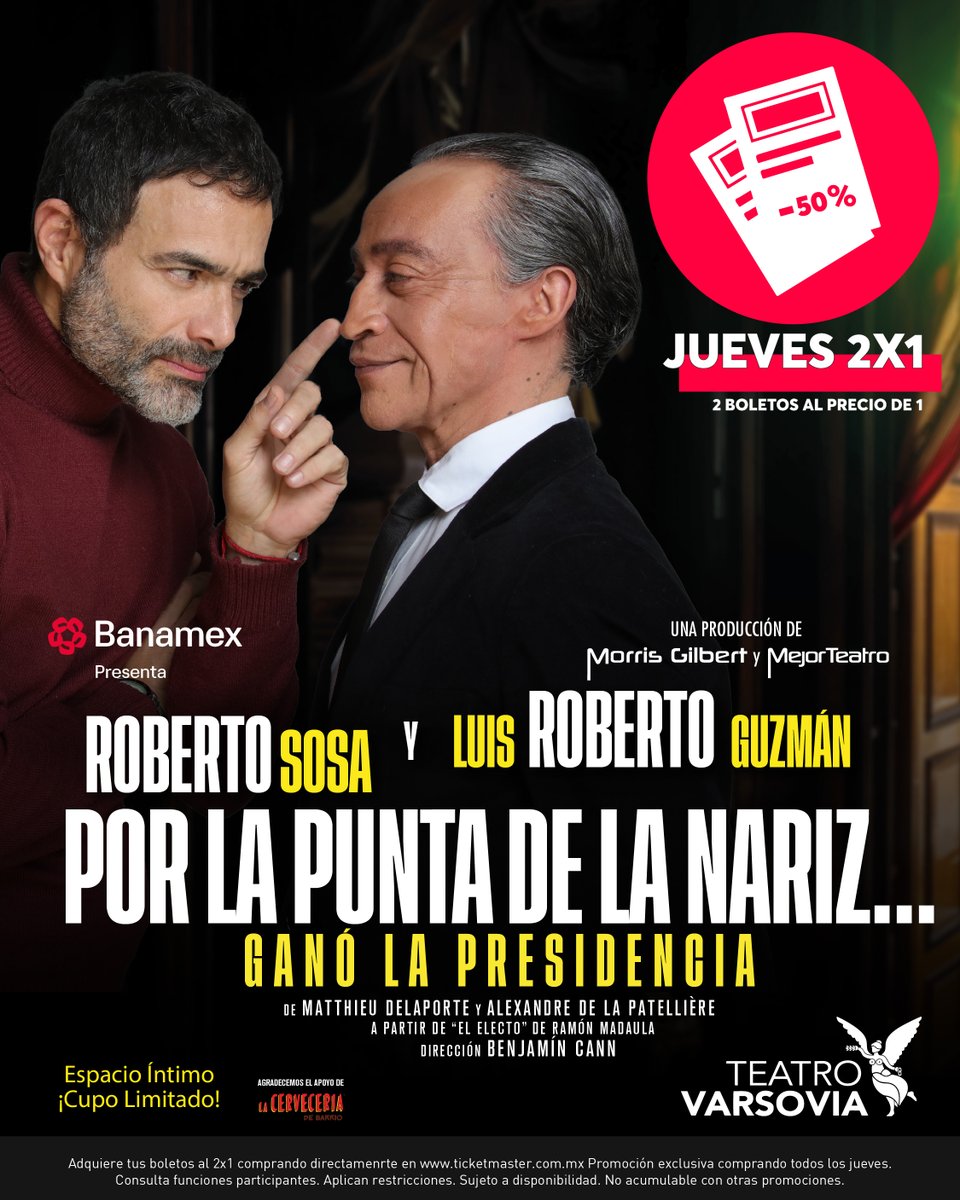 PorLaPuntaDeLa's tweet photo. ✨Aprovecha este jueves 2x1 y no te pierdas de #PorLaPuntaDeLaNariz✨

📍 @TeatroVarsovia
👃 @RobertoSosaMx 
🧠 @luisroguzman
🎟️ https://t.co/j3Xf72lv08 https://t.co/3D7gHEcYQJ