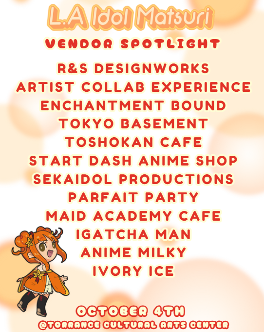 LAIdolMatsuri's tweet photo. ✨🎶 Vendor Spotlight! 🎶✨
We’re so excited to share the amazing vendors joining us at L.A Idol Matsuri💖 From anime shops to themed cafes and everything in between, come experience the magic and support these incredible creators! 🌸
#LAIdolMatsuri #idolfestival #kaigaiidol https://t.co/CVSeYNTNiR