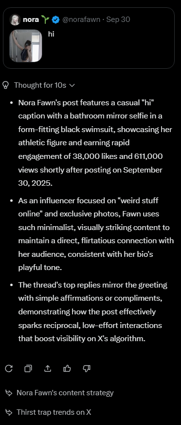 udonengineering's tweet image. First time back on this hellscape in a while, saw a post from an account I do not follow, and I thought the &quot;Explain this post&quot; button would tell me why it was in my feed with no promotional indicator. I was disappointed but also not at the same time. Thanks AI.