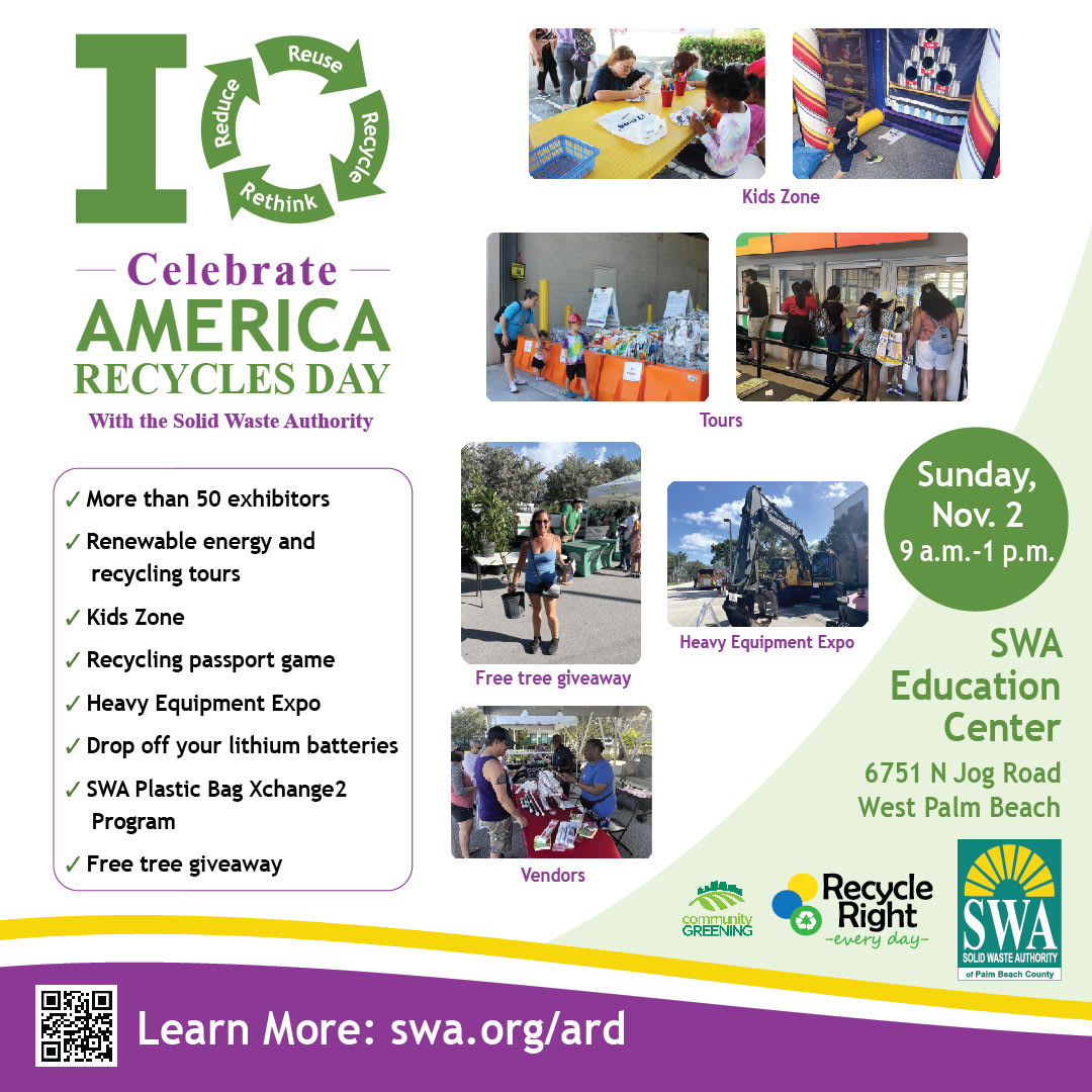 MacaroniKidPBG's tweet image. ♻️ Celebrate America Recycles Day with our sponsor, @SWApbc! Nov. 2 | 9AM–1PM | WPB 🌱 Tours, Kids Zone, heavy equipment, prizes &amp;amp; more! #RecycleRightPBC #swa #mackid #americarecyclesday #findyourfamilyfun