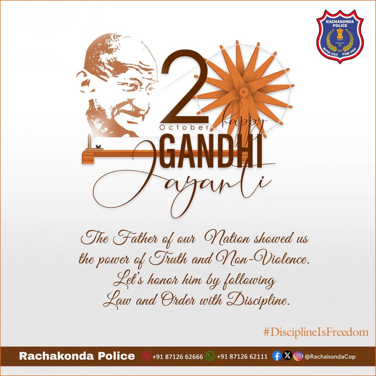 The Father of our Nation showed us the power of Truth and Non-Violence. Let’s honor him by following Law and Order with Discipline.

#HappyGandhiJayanti #DisciplineIsFreedom