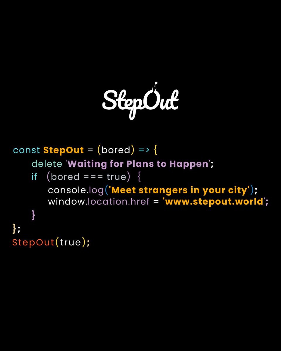 stepout_world's tweet image. 💻 if (bored) { StepOut.dinner(city); }  
Life's more than code—it's about weekends with new faces and laughter. Debug loneliness. Find your people. 🍷✨  
#StepOutWithUs #CodeAndConnect #StrangersToStories #MeetNewPeople