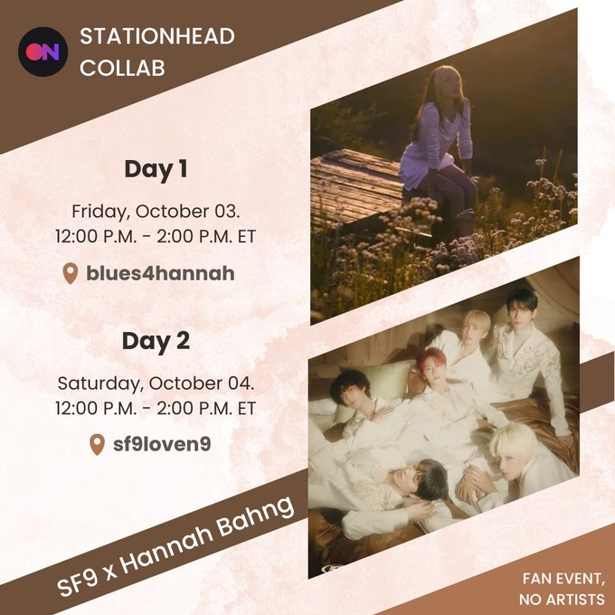 LoveNo_9's tweet photo. [STATIONHEAD]

Hi Fantasy! We invite u to our collab with Hannah Bahng &amp; @Blues4Hannah💙

⏰1:00AM-3:00AM KST
📌OCT.04
https://t.co/q8cgOyxuwh
📌OCT.05
https://t.co/5rM797gt4h

Join with SpotifyPrem or AppleMusic
#SF9 #에스에프나인 #エスエフナイン
#hannahbahng #themisunderstoodep https://t.co/80dGRETgBT