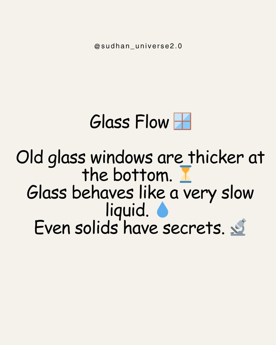Sudharshanr035's tweet image. Glass Flow 🪟
👉 #WeirdScience #PhysicsVibes #GlassFacts #ScienceTalk #STEMdaily