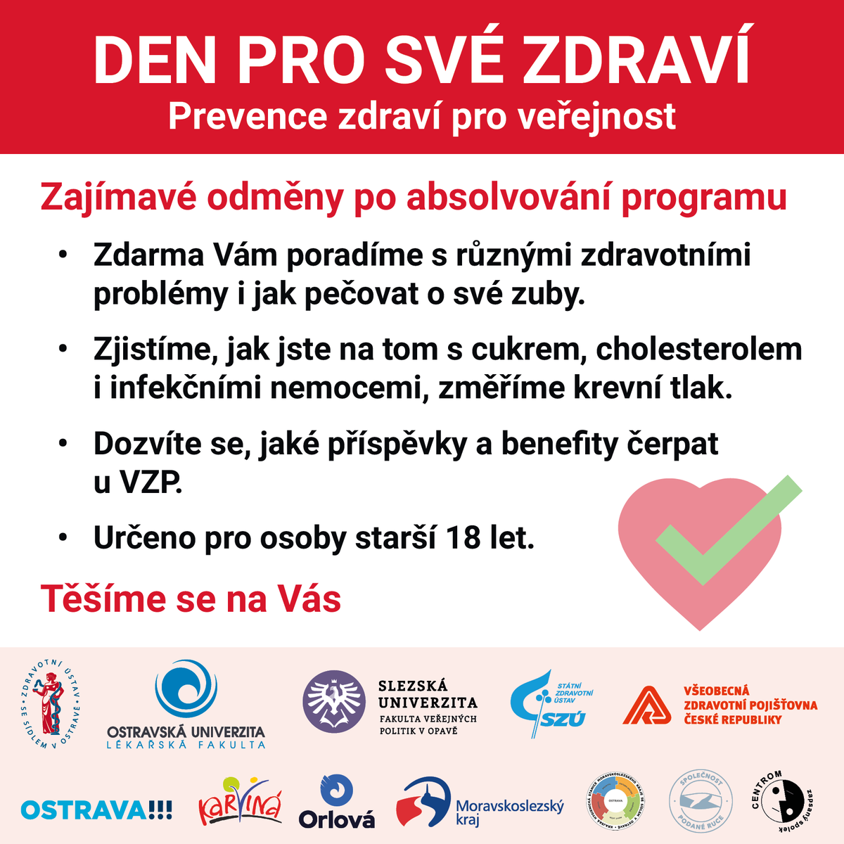 ZUOstrava's tweet photo. 🩺🌿 Den pro své zdraví – Karviná
📅6. 10. 2025 | 8–12 & 13–17
📍Úřad práce Karviná
✅ měření tlaku, cukru a cholesterolu
✅konzultace se specialisty
✅info o benefitech VZP
🎁odměny pro účastníky
➡️ Akce zdarma, pro 18+
#zdraví #Karviná #zuova https://t.co/5X682DX8ig