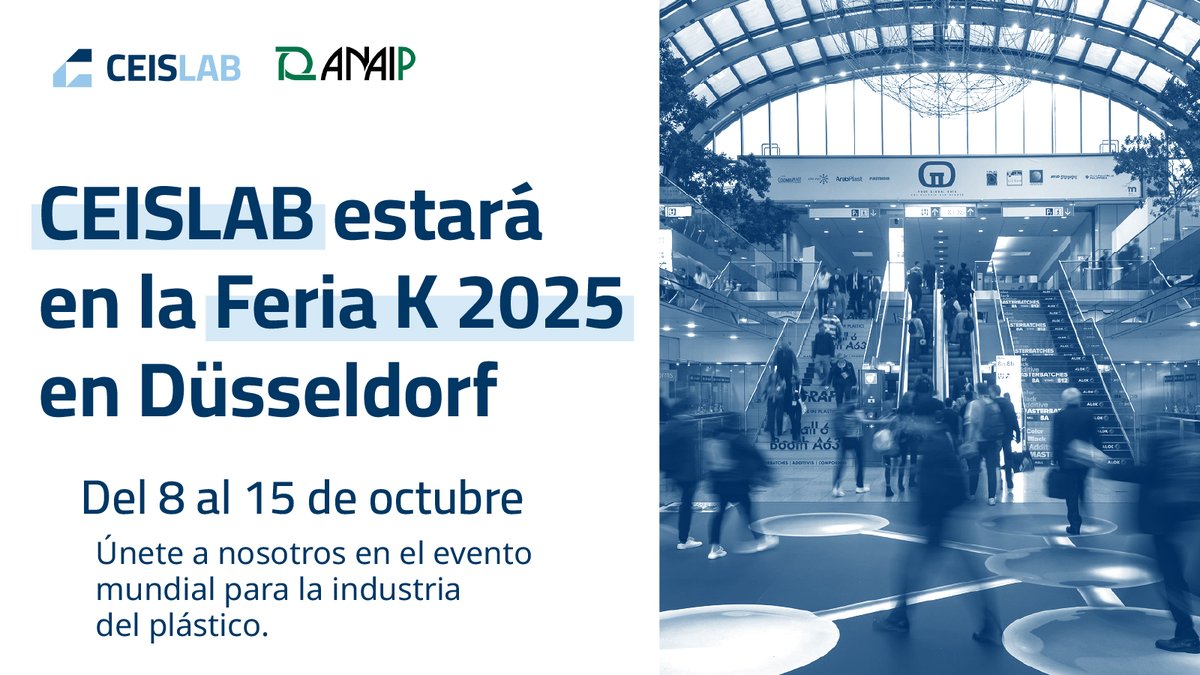 CEIS_spain's tweet image. ¡CEISLAB llega a Düsseldorf para la Feria K 2025! 🌍

✨ Este octubre nos unimos a @AENOR en el stand agrupado de @ANAIP_es. 

¡La feria más importante del mundo para la industria del plástico y el caucho!

#FeriaK2025 #CEISLAB