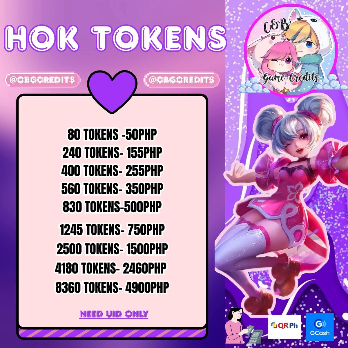 cbpremsgcredits's tweet photo. Available Honor of Kings Tokens 😘
💌𝘿𝙞𝙧𝙚𝙘𝙩 𝙈𝙚𝙨𝙨𝙖𝙜𝙚 𝙪𝙨:https://t.co/MJXXA7S1Cn

💫𝙇𝙚𝙜𝙞𝙩 𝘾𝙝𝙚𝙘𝙠: https://t.co/zZOCaxdvCm

#honorofkings https://t.co/fEuWT3xLs5