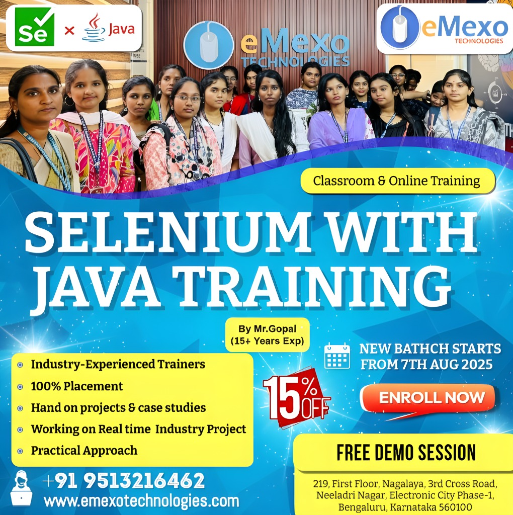 gokulemexo's tweet image. @everyone
Selenium with Java Certification Course in Electronic City Bangalore – Enroll Now and Transform Your QA Career!
Call: +91 9513216462
Visit:
emexotechnologies.com/courses/seleni…
Location: eMexo Technologies, Electronic City, Bangalore
#SeleniumWithJava #AutomationTesting