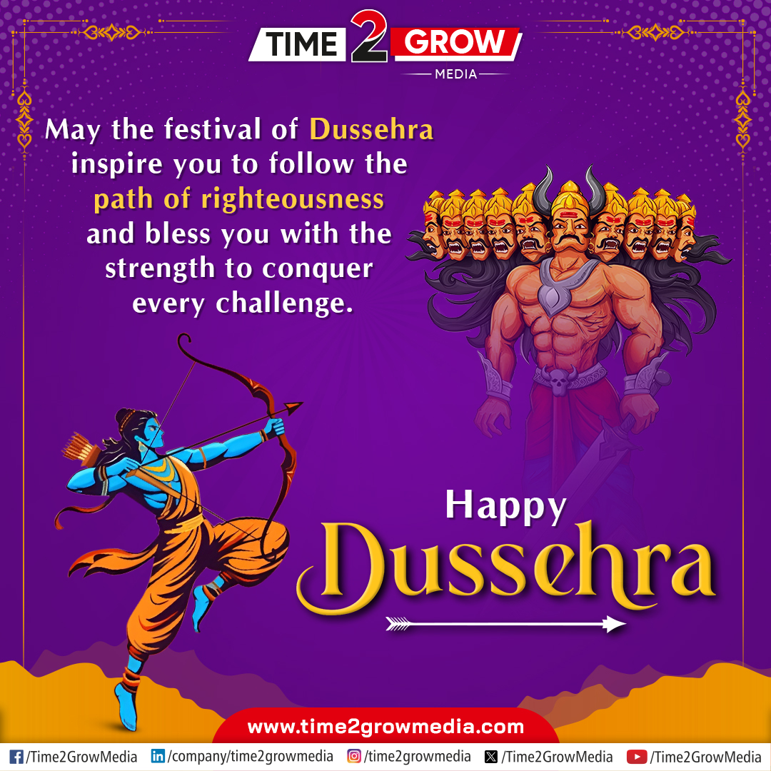 Wishing everyone a very Happy #Dussehra!!
.
.
.
#Time2GrowMedia #Time2Grow #HappyDussehra #JaiShriRam #HappyDussehra2025 #Dussehra2025 #ShriRam #दशहरा #विजयादशमी #दशहरा_की_हार्दिक_शुभकामनाएं #VijayaDashami