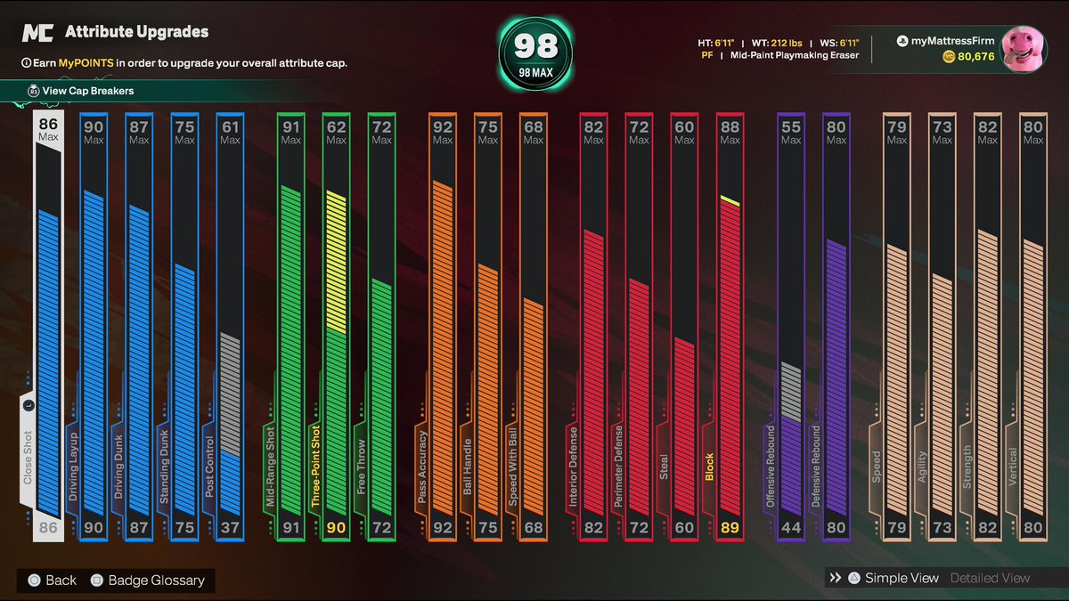 MattressYT's tweet photo. @spoiled_fan @The2KCentral Mine is pretty much the same I just don’t get the 99 pass acc that is so fire https://t.co/nPMk6DH8Tt