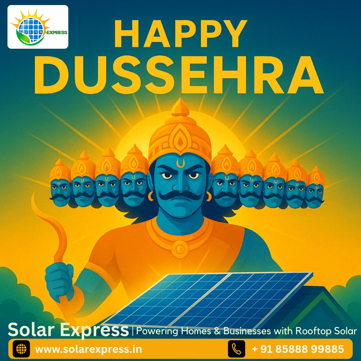 SolarExpressInd's tweet image. 🌞✨ Solar Express wishes you a very Happy Dussehra!

May the triumph of good over evil inspire us to create a brighter, sustainable tomorrow with clean solar energy.

#HappyDussehra #SolarExpress #SolarEnergy #CleanEnergy #GoGreen #SustainableFuture