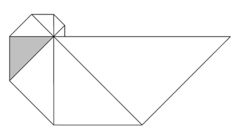The diagram shows eight right-angled triangles placed around a point so that the hypotenuse of each triangle coincides with the leg of the next triangle. If the total area of all eight triangles is 637.5 cm², find the area, in cm², of the shaded triangle.