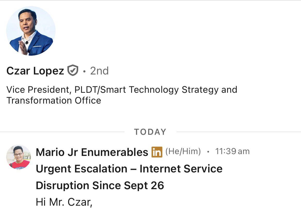 iammar13's tweet photo. @PLDT_Cares @PLDTHome @pldt Hirap niyo kabonding PLDT! Walang internet since Sept 26 tapos walang update update! https://t.co/ApkWYoe0EJ