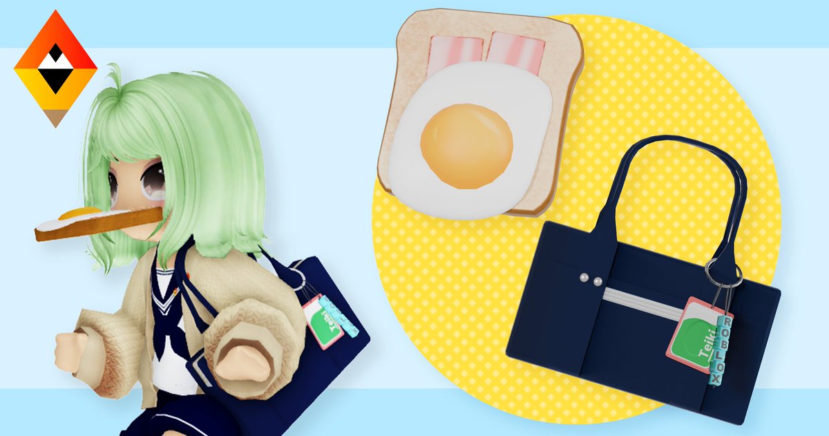 mondriangg's tweet image. #RobloxFashion #UGC 
🥓ベーコンエッグトースト🍞
「遅刻しちゃう！」シーンにぴったりの咥えトースト
遊び心たっぷりで目を惹くアクセ💖
roblox.com/ja/catalog/114…

✨スクールバッグ👜
クラシックデザインが魅力のベーシックバッグ。
清楚にもクールにもアレンジ自在🎶 roblox.com/ja/catalog/116…