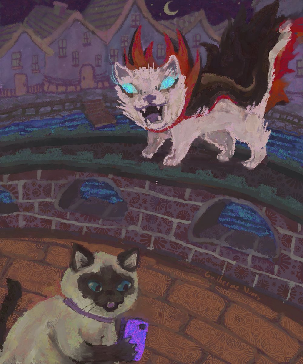 guilhernunes_'s tweet image. stupid cat is distracted by his cell phone and will be attacked by a vampire